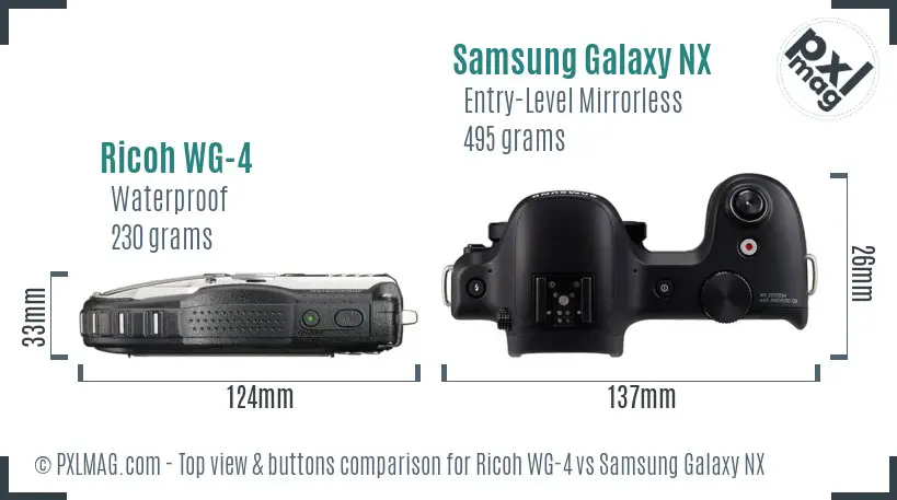 Ricoh WG-4 vs Samsung Galaxy NX top view buttons comparison