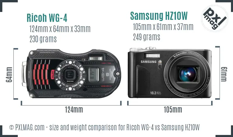 Ricoh WG-4 vs Samsung HZ10W size comparison