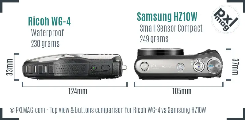 Ricoh WG-4 vs Samsung HZ10W top view buttons comparison