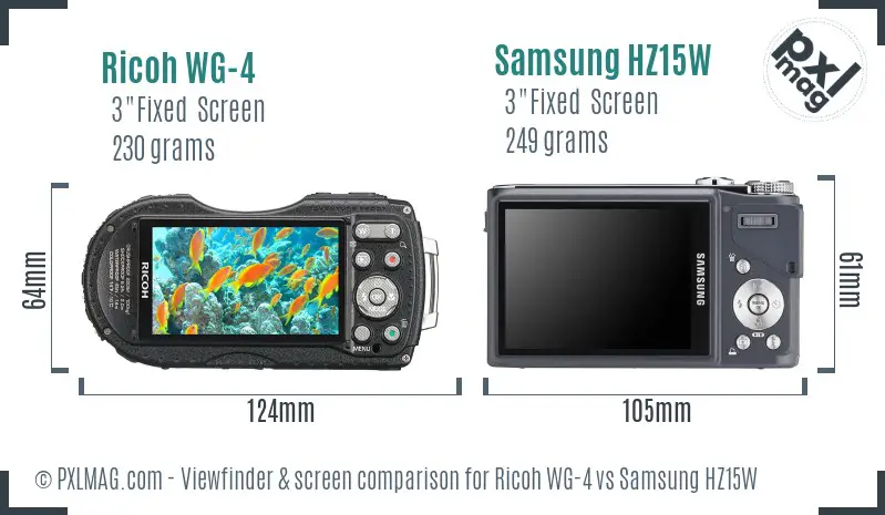 Ricoh WG-4 vs Samsung HZ15W Screen and Viewfinder comparison