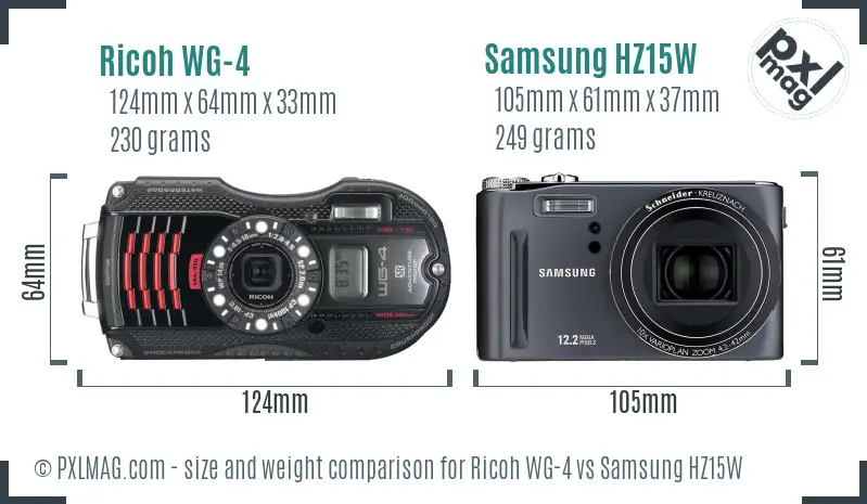 Ricoh WG-4 vs Samsung HZ15W size comparison