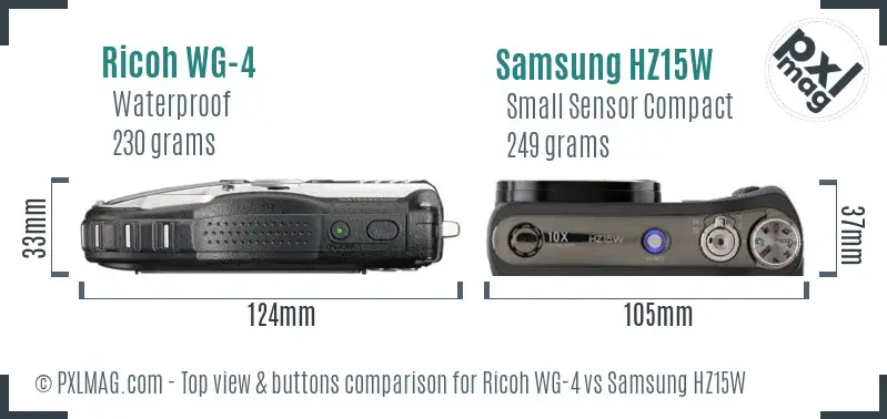 Ricoh WG-4 vs Samsung HZ15W top view buttons comparison