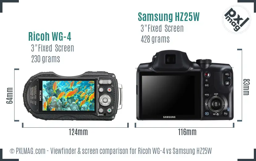 Ricoh WG-4 vs Samsung HZ25W Screen and Viewfinder comparison