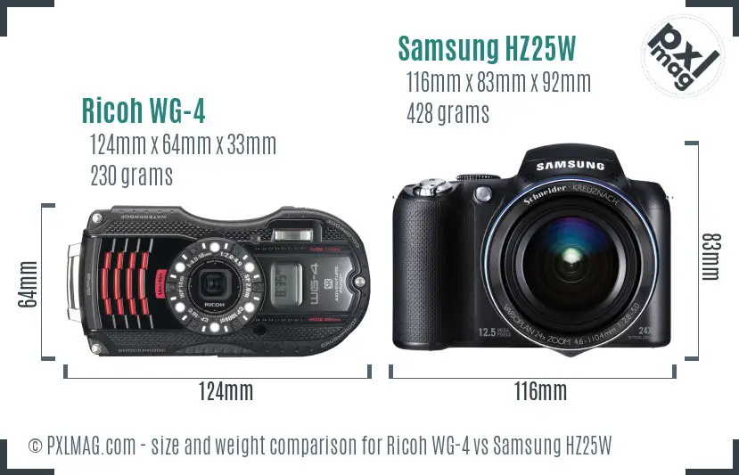 Ricoh WG-4 vs Samsung HZ25W size comparison