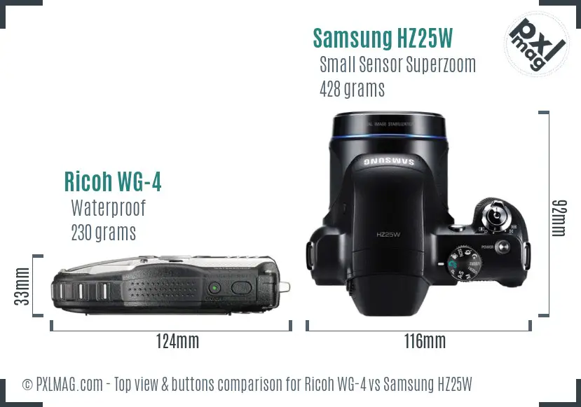 Ricoh WG-4 vs Samsung HZ25W top view buttons comparison