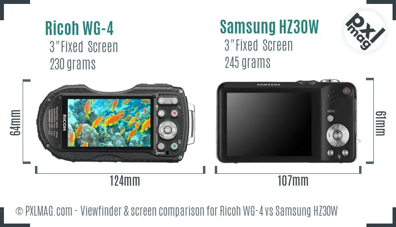 Ricoh WG-4 vs Samsung HZ30W Screen and Viewfinder comparison