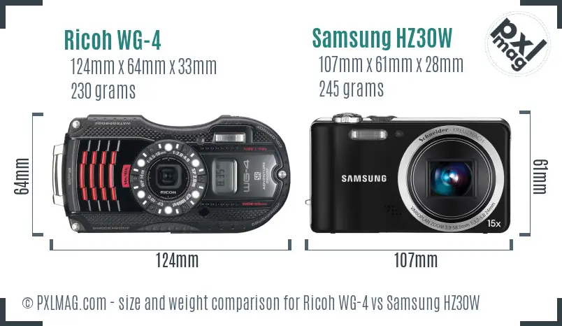 Ricoh WG-4 vs Samsung HZ30W size comparison