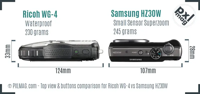 Ricoh WG-4 vs Samsung HZ30W top view buttons comparison