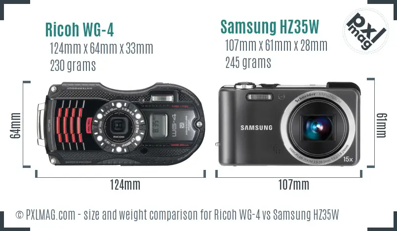 Ricoh WG-4 vs Samsung HZ35W size comparison