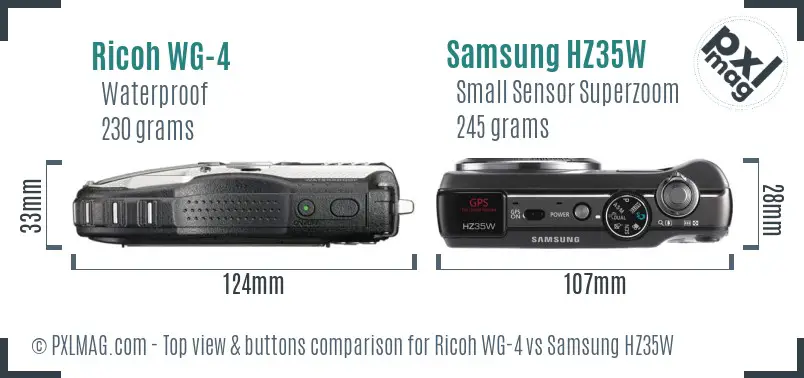 Ricoh WG-4 vs Samsung HZ35W top view buttons comparison