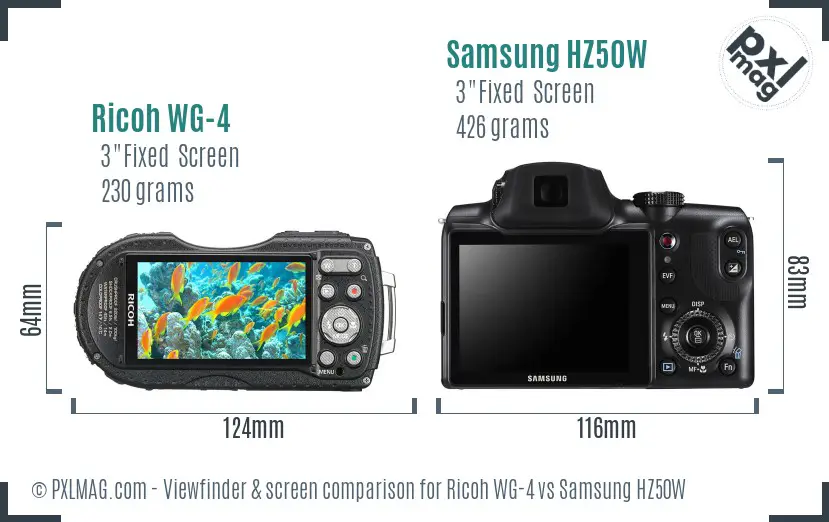 Ricoh WG-4 vs Samsung HZ50W Screen and Viewfinder comparison