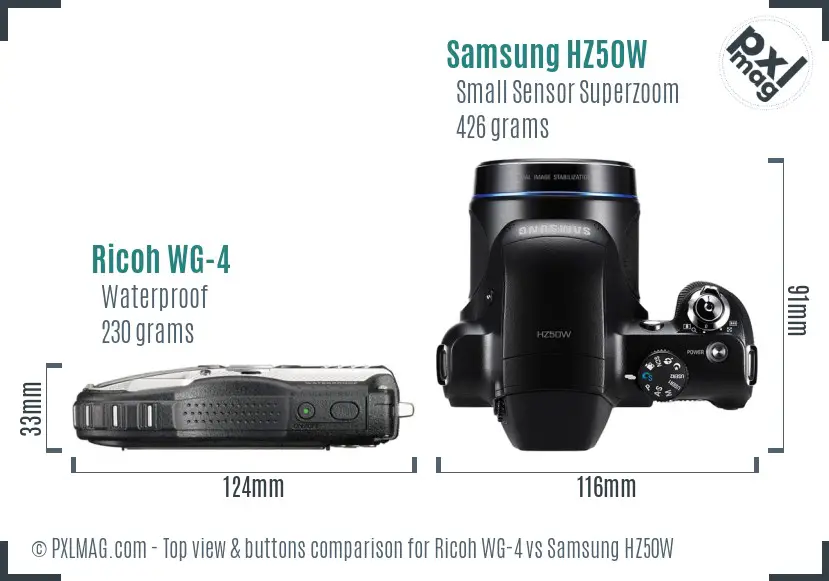 Ricoh WG-4 vs Samsung HZ50W top view buttons comparison