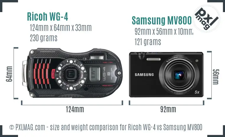 Ricoh WG-4 vs Samsung MV800 size comparison