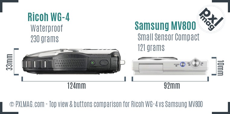 Ricoh WG-4 vs Samsung MV800 top view buttons comparison