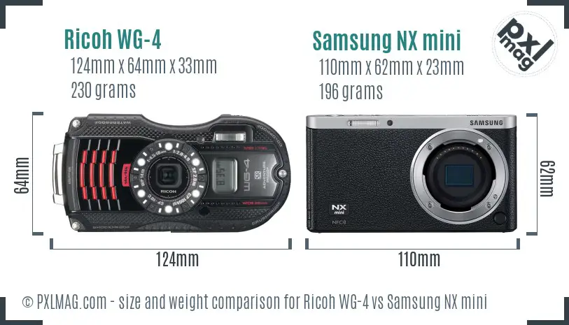 Ricoh WG-4 vs Samsung NX mini size comparison