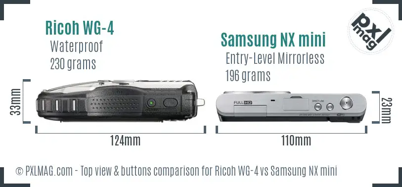 Ricoh WG-4 vs Samsung NX mini top view buttons comparison