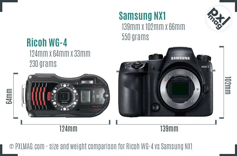 Ricoh WG-4 vs Samsung NX1 size comparison