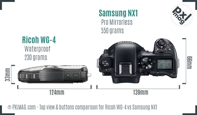 Ricoh WG-4 vs Samsung NX1 top view buttons comparison