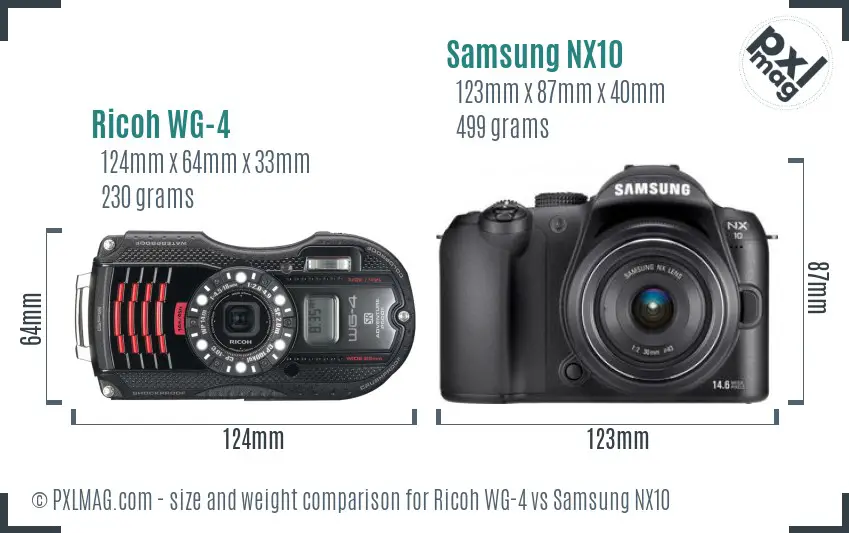 Ricoh WG-4 vs Samsung NX10 size comparison