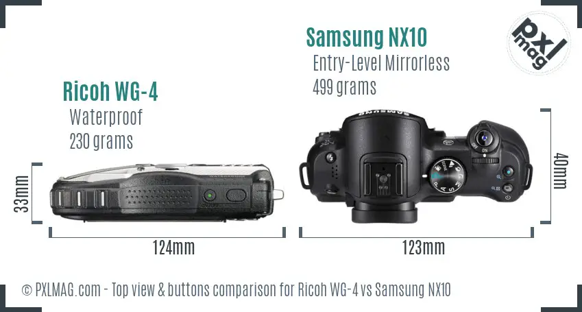 Ricoh WG-4 vs Samsung NX10 top view buttons comparison