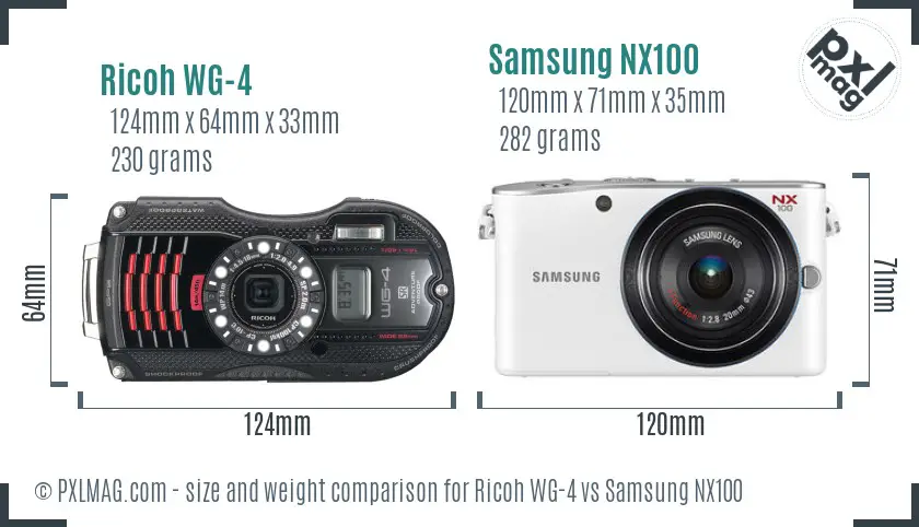 Ricoh WG-4 vs Samsung NX100 size comparison