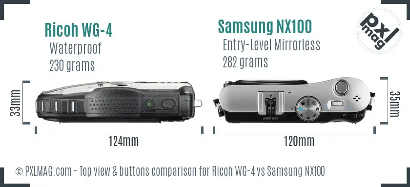 Ricoh WG-4 vs Samsung NX100 top view buttons comparison