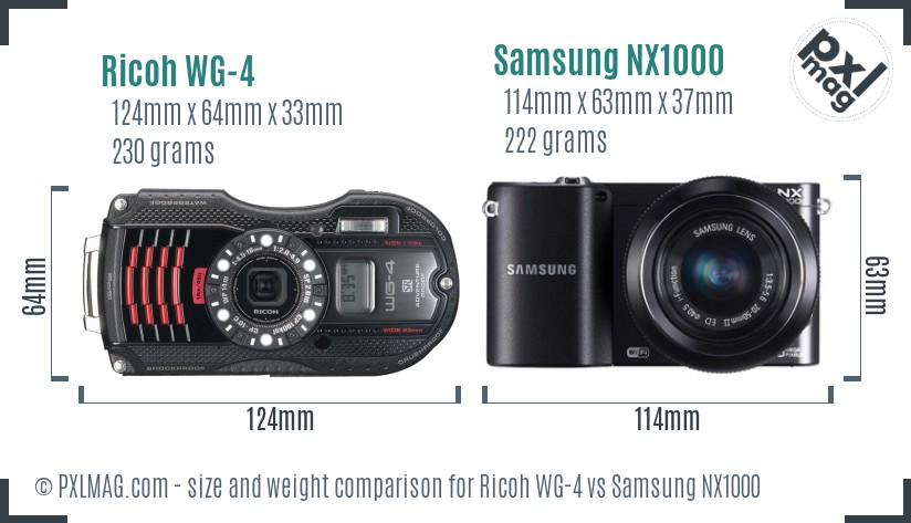 Ricoh WG-4 vs Samsung NX1000 size comparison