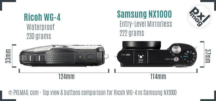 Ricoh WG-4 vs Samsung NX1000 top view buttons comparison