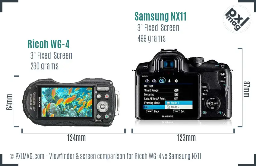 Ricoh WG-4 vs Samsung NX11 Screen and Viewfinder comparison