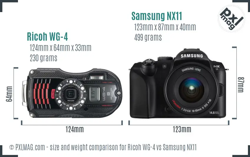 Ricoh WG-4 vs Samsung NX11 size comparison