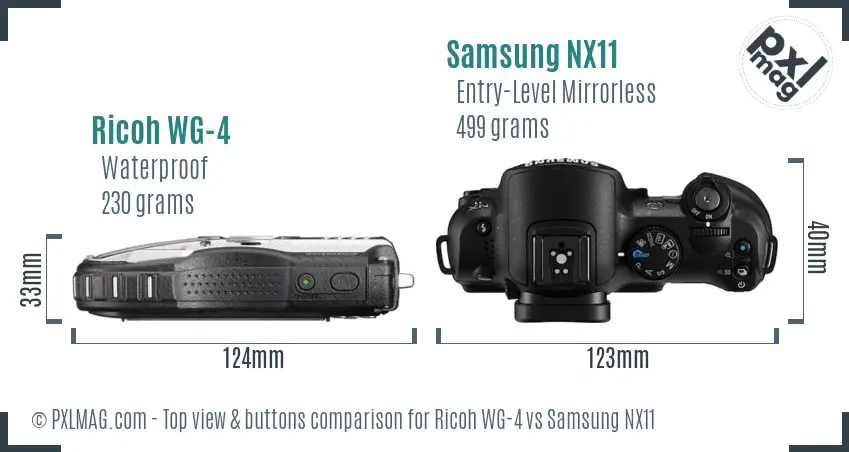 Ricoh WG-4 vs Samsung NX11 top view buttons comparison