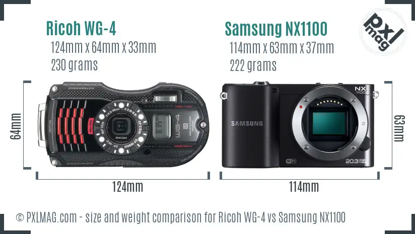 Ricoh WG-4 vs Samsung NX1100 size comparison