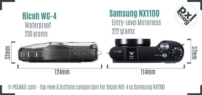 Ricoh WG-4 vs Samsung NX1100 top view buttons comparison