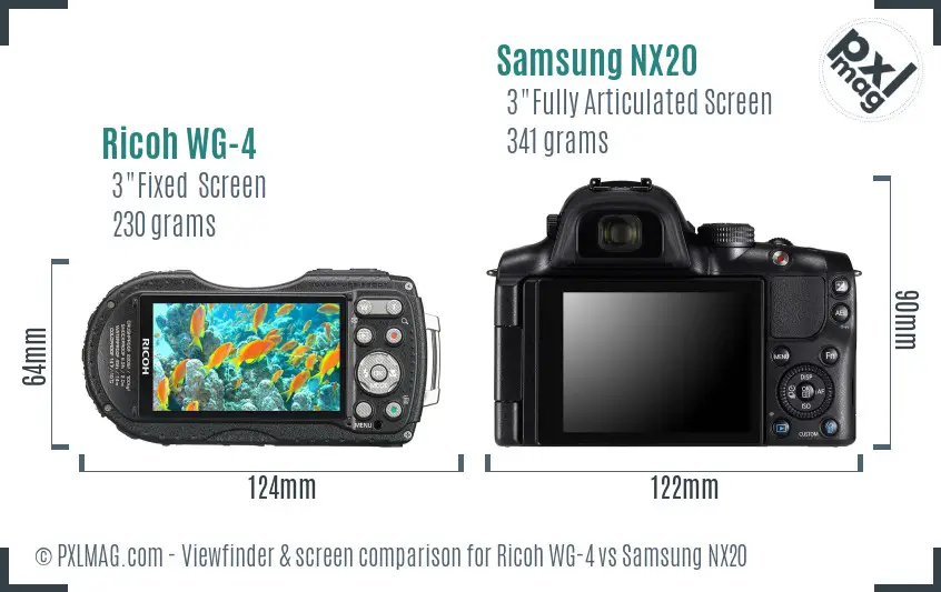 Ricoh WG-4 vs Samsung NX20 Screen and Viewfinder comparison