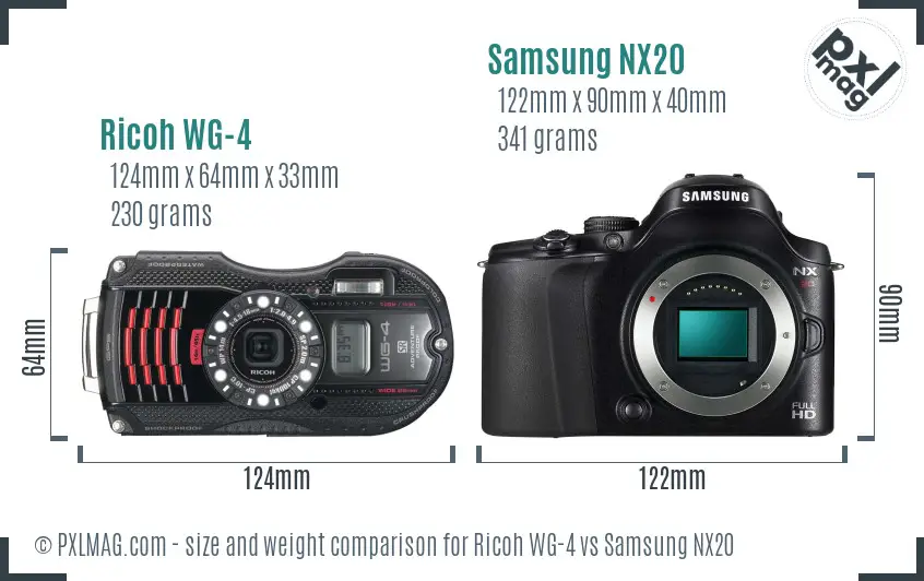 Ricoh WG-4 vs Samsung NX20 size comparison