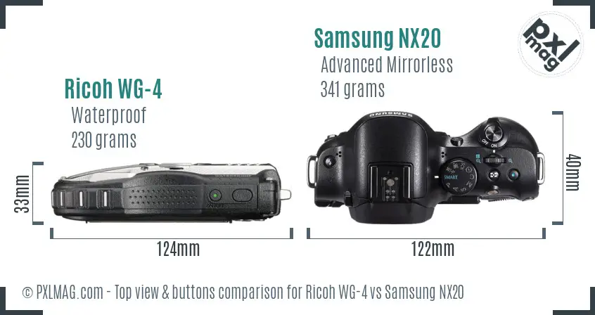 Ricoh WG-4 vs Samsung NX20 top view buttons comparison
