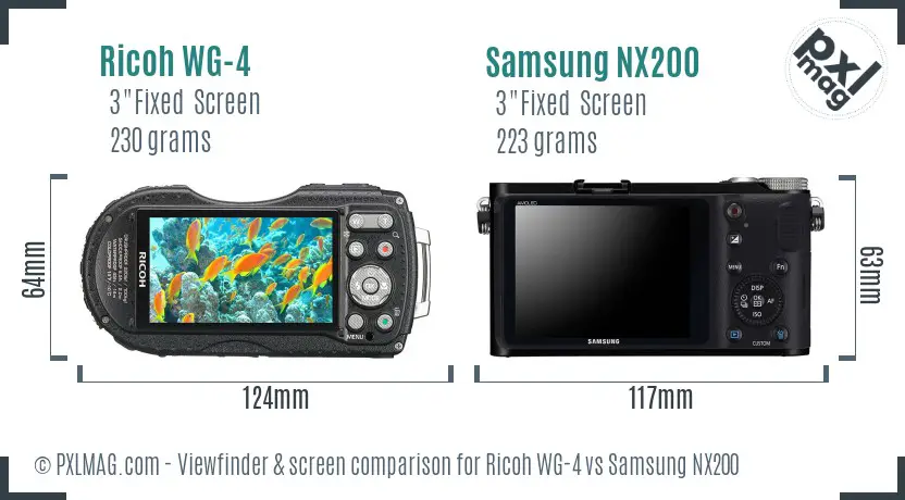 Ricoh WG-4 vs Samsung NX200 Screen and Viewfinder comparison