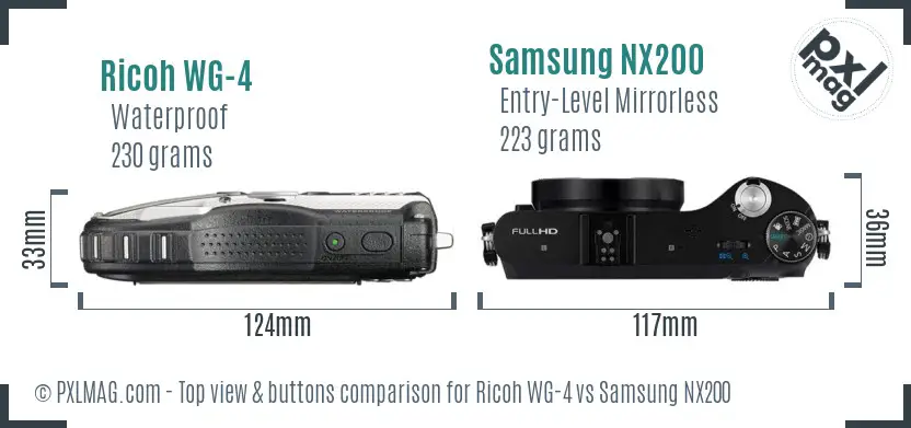 Ricoh WG-4 vs Samsung NX200 top view buttons comparison