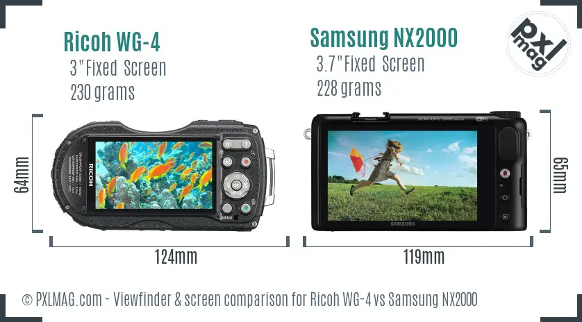 Ricoh WG-4 vs Samsung NX2000 Screen and Viewfinder comparison