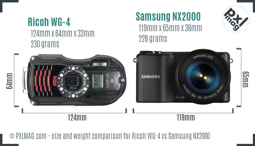 Ricoh WG-4 vs Samsung NX2000 size comparison