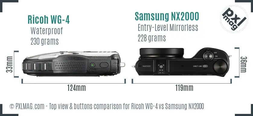 Ricoh WG-4 vs Samsung NX2000 top view buttons comparison