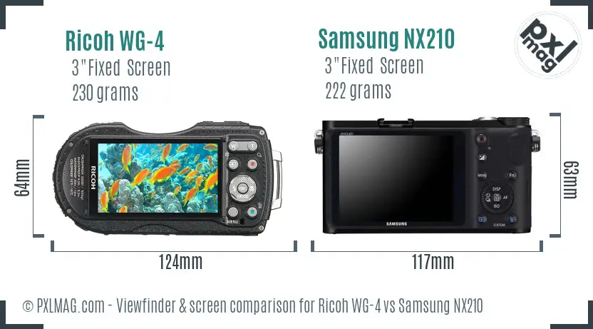 Ricoh WG-4 vs Samsung NX210 Screen and Viewfinder comparison