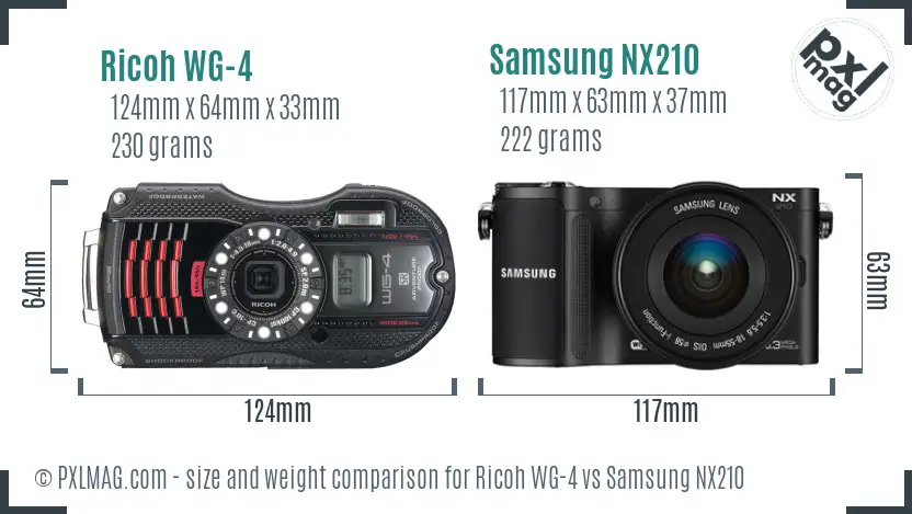 Ricoh WG-4 vs Samsung NX210 size comparison