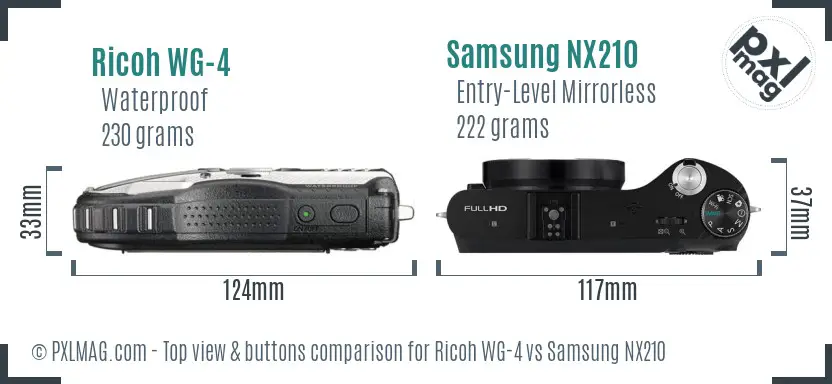Ricoh WG-4 vs Samsung NX210 top view buttons comparison