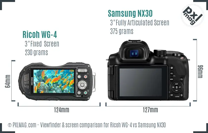 Ricoh WG-4 vs Samsung NX30 Screen and Viewfinder comparison