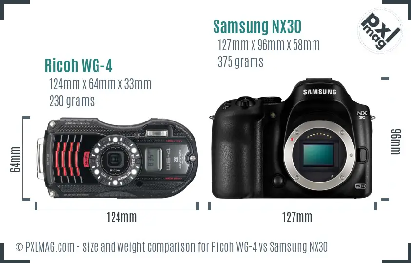 Ricoh WG-4 vs Samsung NX30 size comparison