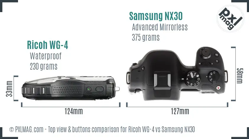 Ricoh WG-4 vs Samsung NX30 top view buttons comparison