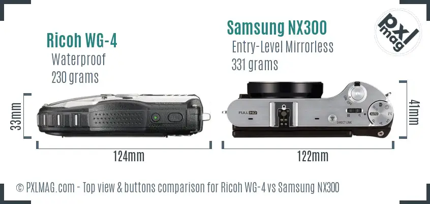 Ricoh WG-4 vs Samsung NX300 top view buttons comparison