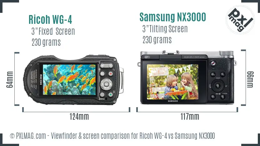 Ricoh WG-4 vs Samsung NX3000 Screen and Viewfinder comparison