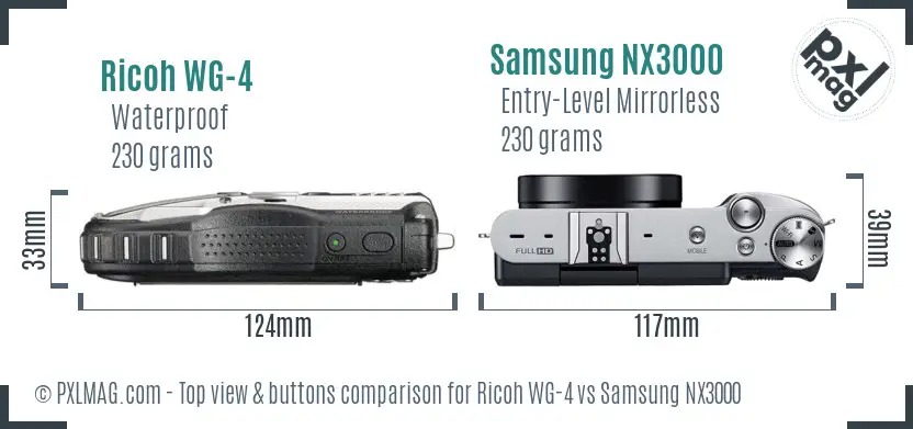Ricoh WG-4 vs Samsung NX3000 top view buttons comparison